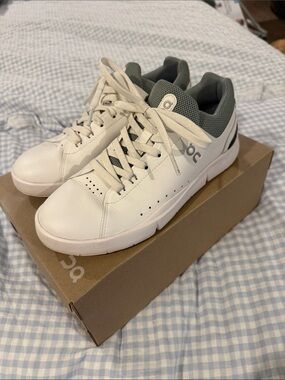 On Running White Sneakers with Olive Green Collar